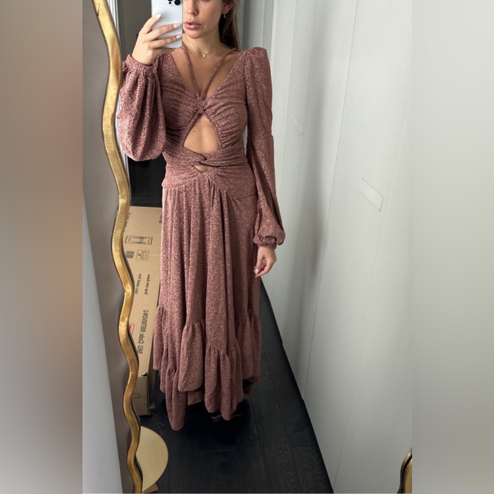 PATBO Lurex Cut Out Brown Maxi Dress - Picture 7 of 15